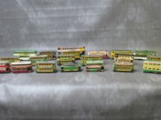 A TRAY CONTAINING NINETEEN MOTORISED TRAMS