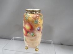 A Royal Worcester pierced rimmed vase decorated with fruit signed by Roberts