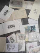 Victoria Bowater Wright, a quantity of sketch books, unframed oils, pencil drawings and prints