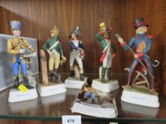 Five Goebel peaceful army figures together with original pamphlet