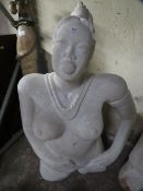 A white marble quartz type statue of a nude tribal lady - H 90 cm, W 60 cm
