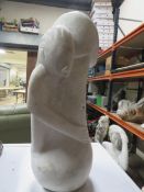 A white marble type erotic style female statue - H 60 cm, W 20 cm