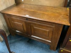 A small antique oak two panel coffer W 108 cm