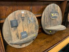Two barrel advertising wall shelves with cast Norton sign and Peaky Blinder slate mounts. (2)