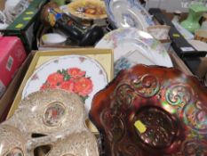Two trays of assorted ceramics to include Aynsley Orchard Gold and a Ducal vase etc