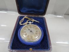 A 19th century ladies silver cased pocket watch with gold and silver dial