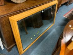 A large modern oak stepped rectangular mirror 86 x 163 cm