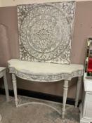 A modern Italian style console table W 141 cm together with a modern canvas print. (2)