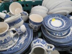 Two trays of blue and white dinner ware to include Churchill