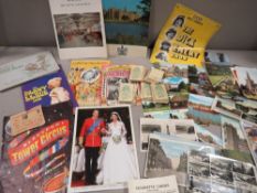 A small tray of ephemera to include silk cigarette cards, postcards etc together with a small