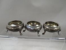 Three early Victorian hallmarked silver salt dishes makers mark Henry Holland London 1862