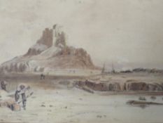 Circle of Copley Fielding ST. Michaels mount with figures and boats bears signature, watercolour
