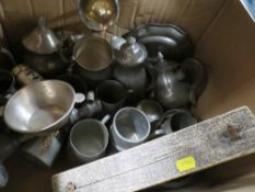 A box of assorted metal ware