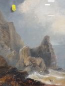 J.Masters, a pair of oils on canvas stormy rocky coastal scenes 'Rocks near Bude' see labels