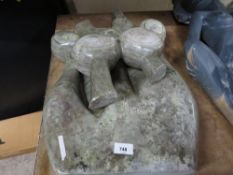 A stone type flat backed statue depicting five people A/F - H 80 cm, W 40 cm