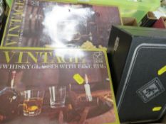 A tray of boxed crystal, glassware to include Edinburgh examples