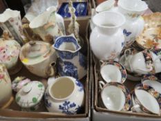 Two trays of assorted ceramics to include Crown Devon and Aynsley