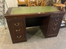 A reproduction twin pedestal leather topped desk W 122 cm