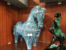 An unusual blue ceramic horse together with another (2)