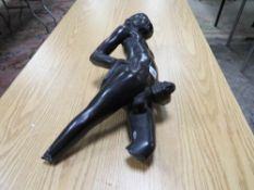 A black marble/ stone type statue of a tribal male A/F - H 60 cm, W 28 cm