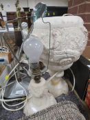 An assortment of various lamps and collectables to include Capodimonte ceramic tableau