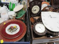 Two trays of collectables and ceramics to include barometers