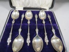 A cased set of hallmarked silver apostle tea spoons approx. combined weight 94g