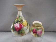 A Royal Worcester vase hand painted with roses signed by Hood with green stamp to base together with