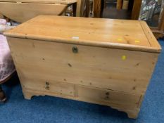 An antique pine mule chest W 99 cm
