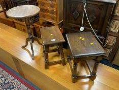 Two small oak stools together with as small tripod table. (3)