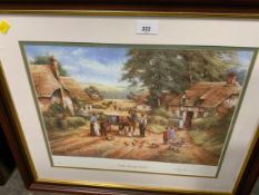 A framed ‘Early Morning Round’ signed print together with two framed landscape oils. (3)