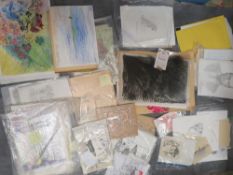 Victoria Bowater Wright, a large quantity of unframed watercolors and pencil drawings etc on