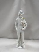 A tall Lladro figurine of a gentleman holding a violin case