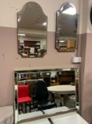 A large modern rectangular mirror 70 x 100 cm, together with a pair of smaller rectangular