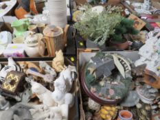 Four trays of assorted ceramics to include animal figures, Robert Harrop figures etc