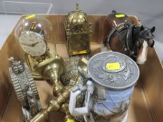 A tray of collectables to include clocks, Beswick horse, tankards etc