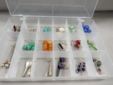 A tray of silver mounted earrings, including Amber types