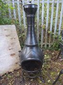 A cast iron chiminea