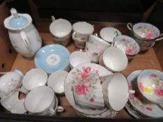 A tray of ceramics to include a Royal Grafton coffee set together with Royal Stanley hand painted