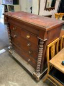 An antique Scottish six drawer chest with barleytwist columns W 118 cm