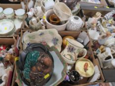 Six trays of assorted ceramics to include crested ware