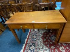 An early 20th century mahogany inlaid two drawer side table W 106 cm