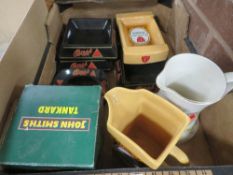 Seven pub ashtrays to include Bass and Worthington's and two pub jugs to include Bass and Stones