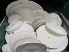 A tray of assorted white dinner ware to include Wedgwood British Airways