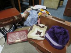 A Tray of assorted silk and other scarfs, handbags etc