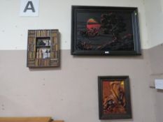 Three unusual hanging wall art together with three prints (6)