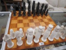 A large chess set and board