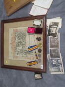 A WW1 British war & Victory medal pair, named to R - 16965 PTE. E.A. REES, related dog tag and cap