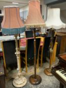 Three vintage standard lamps and shades