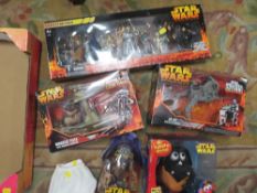 Boxed Star Wars Revenge Of The Sith nine figure collector's pack, Wookie flyer, AT-RT with driver,